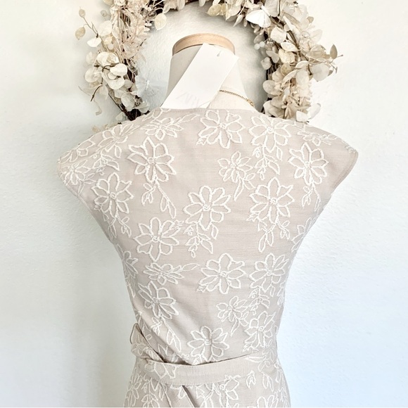 ☀️ ZARA Textured Floral Rustic Midi Dress with Belt in Ecru Beige Small S - Picture 10 of 16